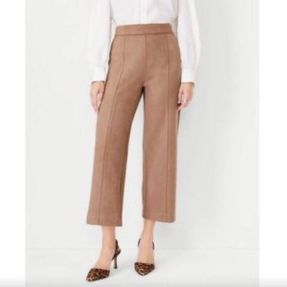 NWT Ann Taylor wide leg crop faux suede tan pants petite size 4 4P NEW - Picture 3 of 11